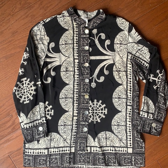 Stonebridge Signature Tops - Stonebridge Vintage Silk Longline Asian Inspired Button‎ Down Top Size Medium